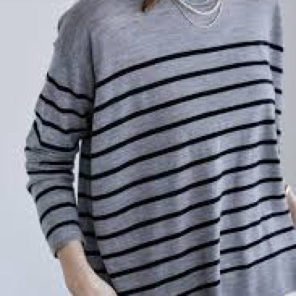 Vince Charcoal and Black Striped Long Sleeve Lightweight Sweater